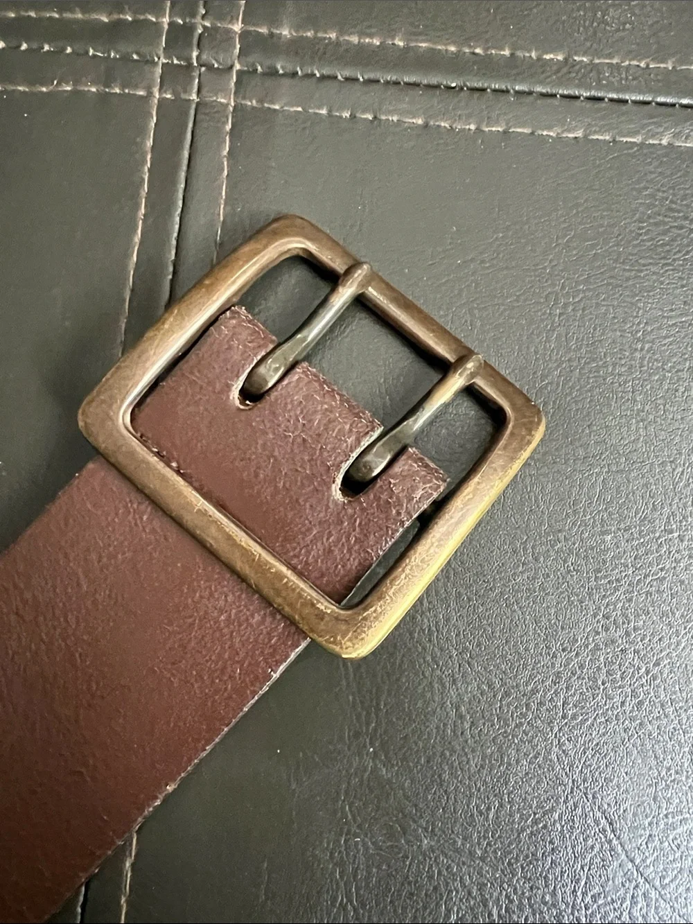 GAP 1990s Brown Leather Made in USA Studded Belt with Brass Accents Medium